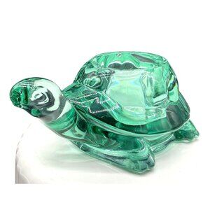 VTG Indiana Glass Spanish Green Turtle Candle Holder Tortoise Paperweight 5.5" L